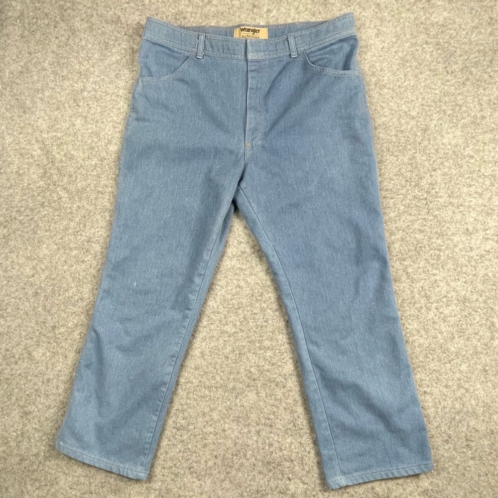 Wrangler Authentic Denim Mens 38x30 Blue Light Wash Straight Leg‎ Jeans